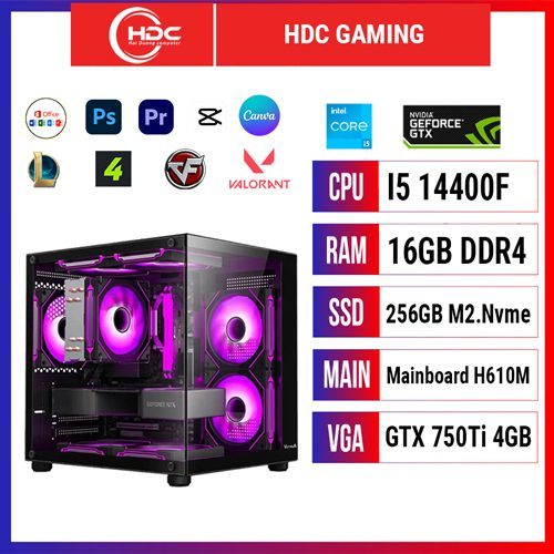 PC HDC GAMING CPU Intel i5 14400F – RAM 16GB DDR4 – SSD 256GB – MAIN H610 - VGA GTX 750TI 4GB